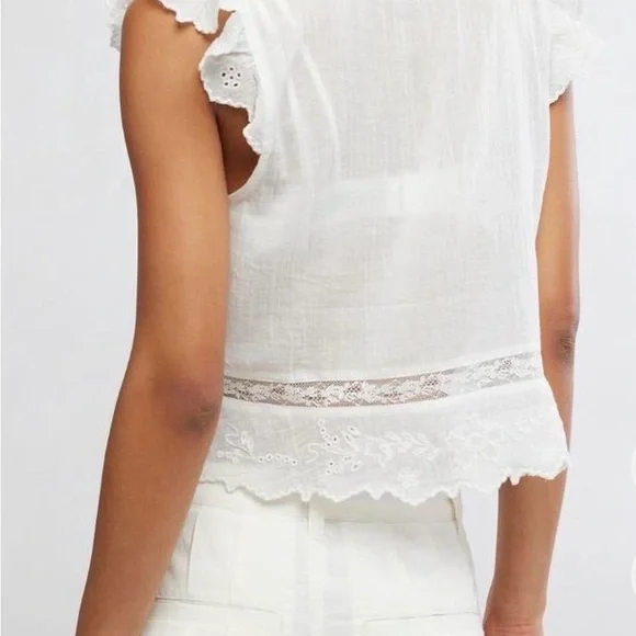 Free People White Eyelet Lace Button-Front Tank - Picture 3 of 7